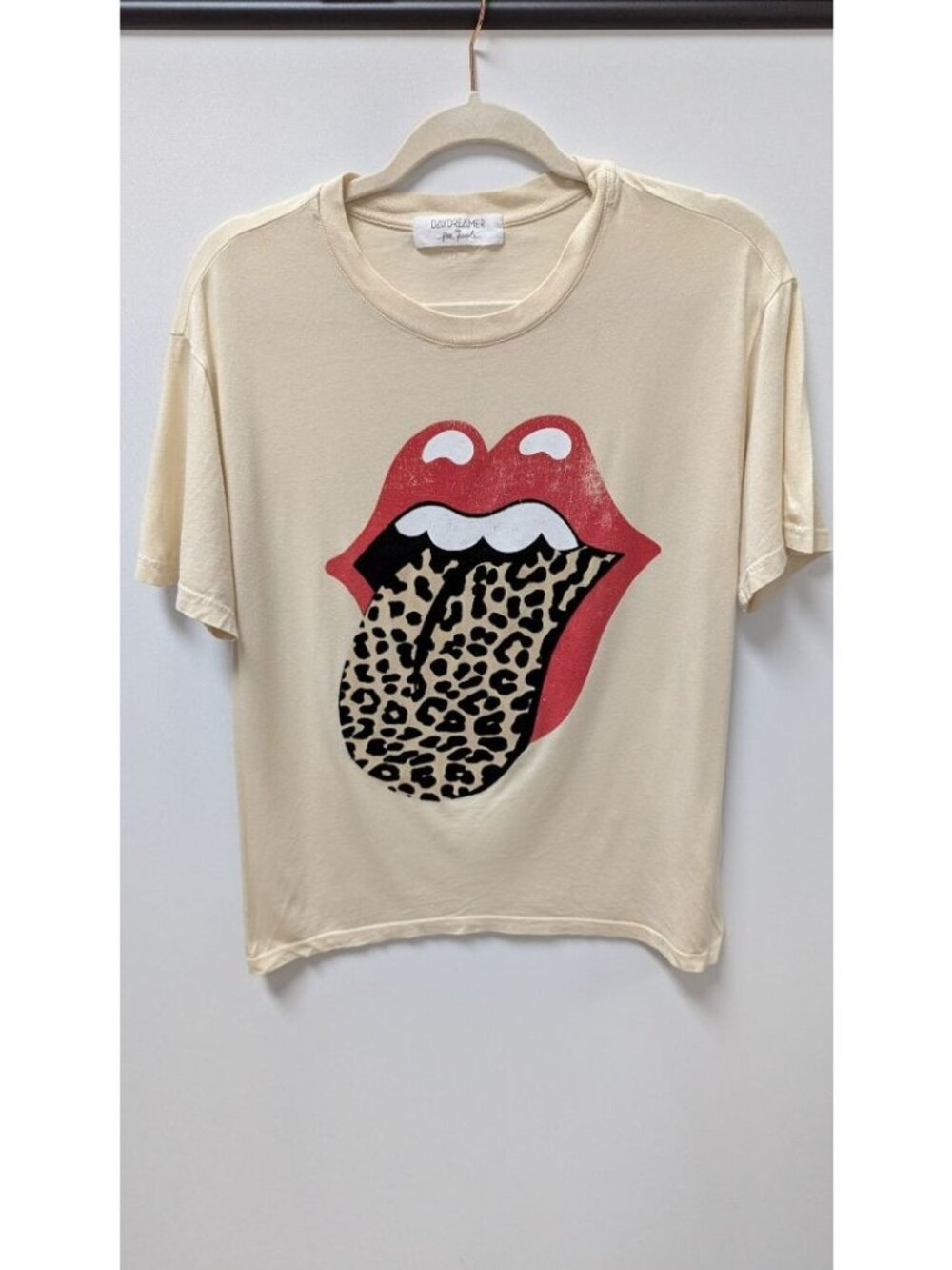 DAYDREAMER for Free People Tan Furry Leopard Tongue Tee